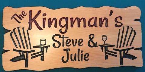 Wood sign, new adirondack chairs